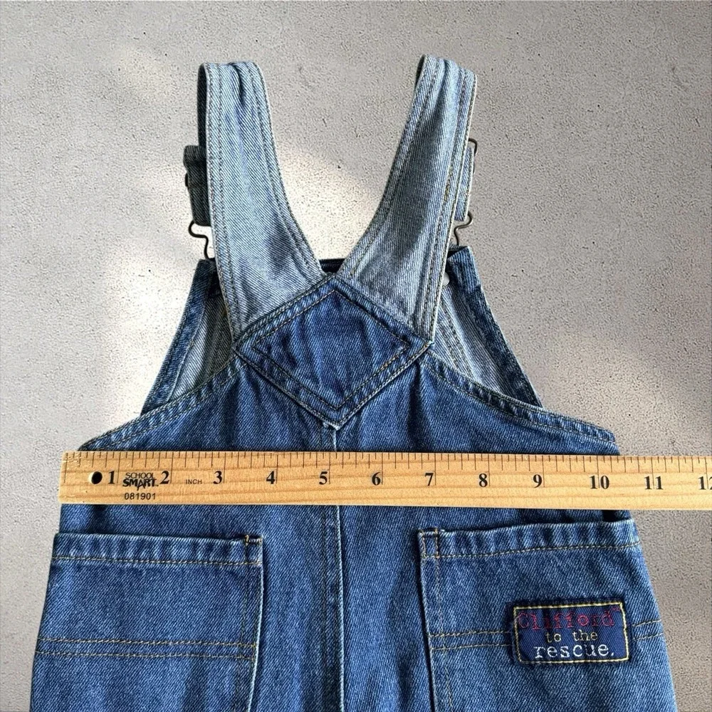 Vtg Clifford The Big Red Dog Firefighter Truck Denim Overalls Y2K 2000 Sz 12M